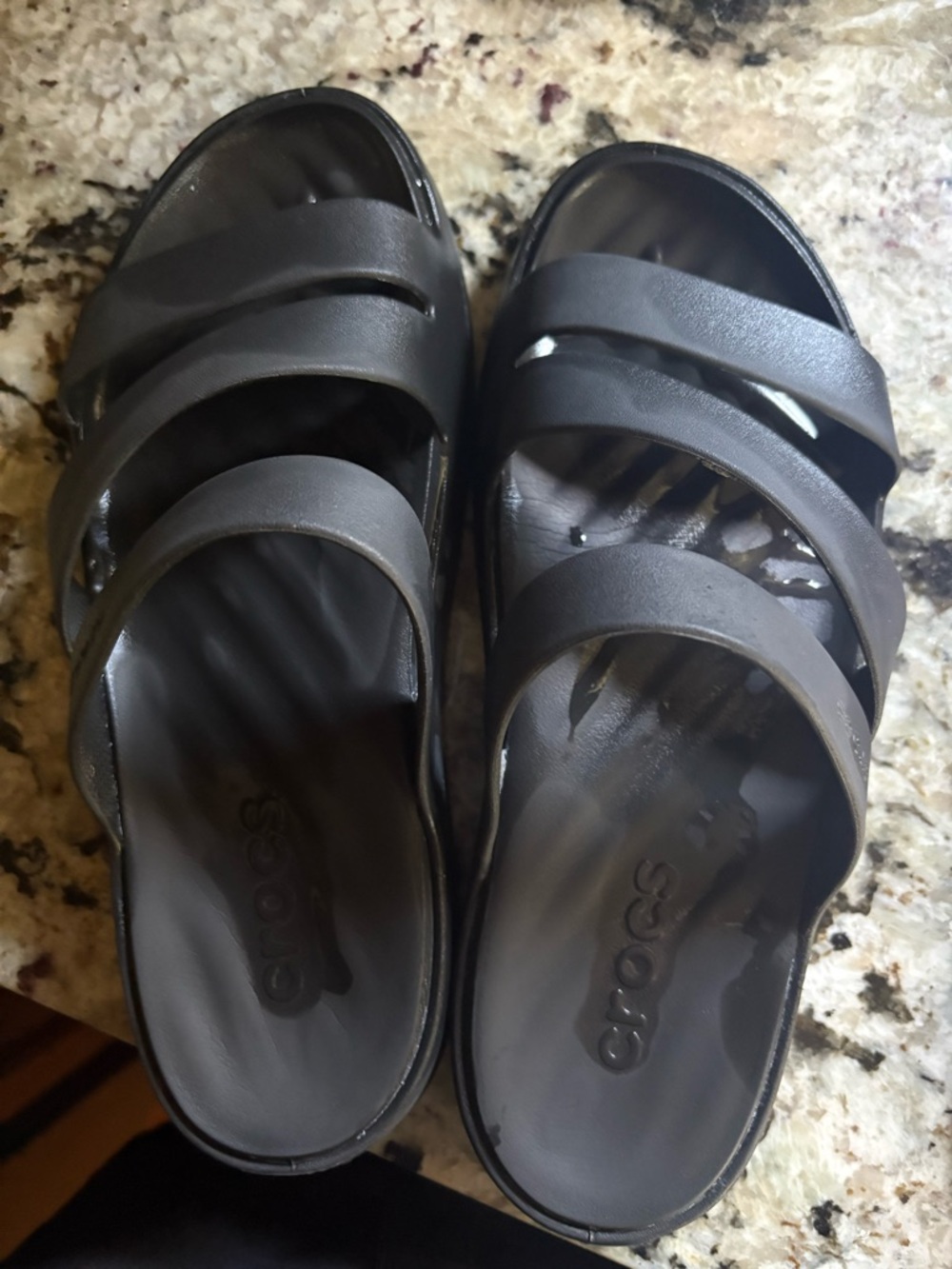 CROCS Women's Black Triple-Strap Slide Sandals